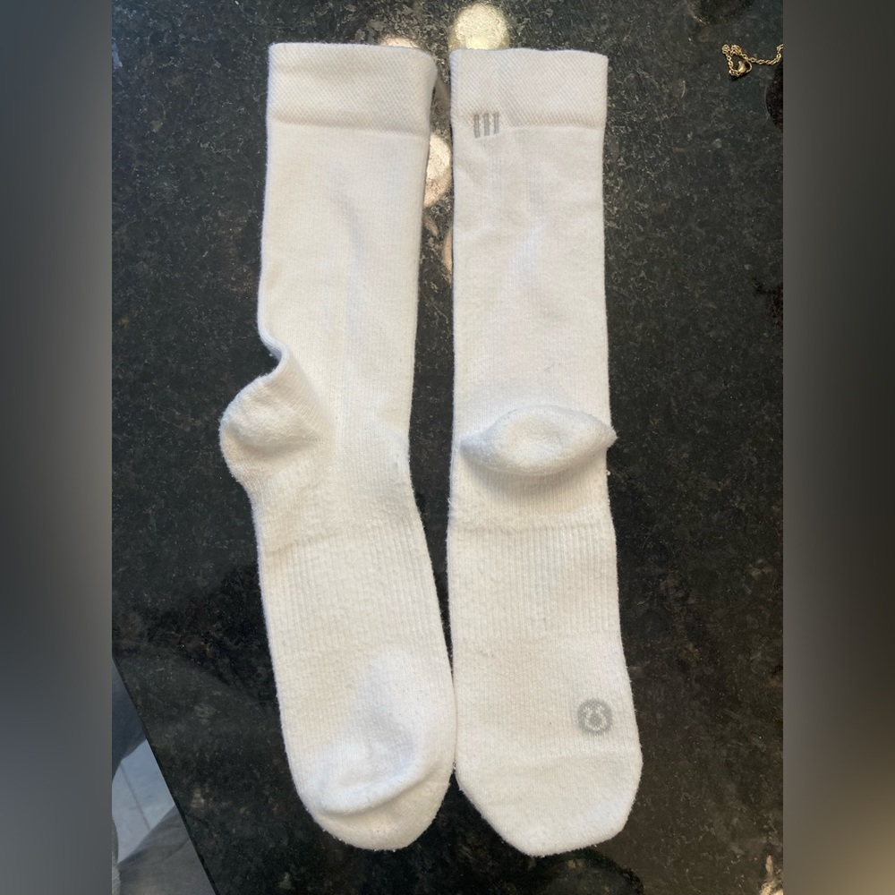Lululemon White Crew socks with gray logo